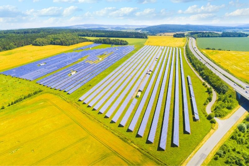 Solar panels in an open field